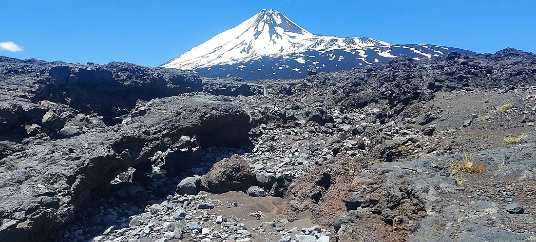 Lava bridge under Antuco volcano