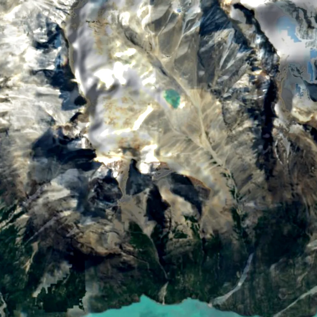 Cordillera del Paine seen from above (Sentinel-2)
