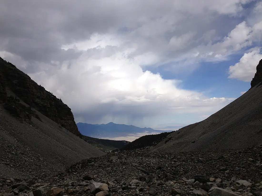 2014-09-15 13 16 55 View down the valley of the Wheeler Peak Glacier from above the end of the Glacier Trail in Great Basin National Park, Nevada