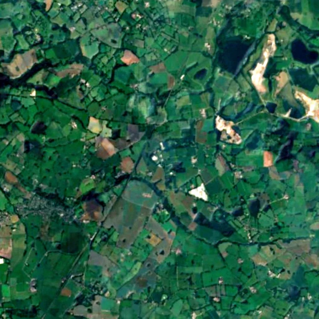 Jodrell Bank Observatory seen from above (Sentinel-2)