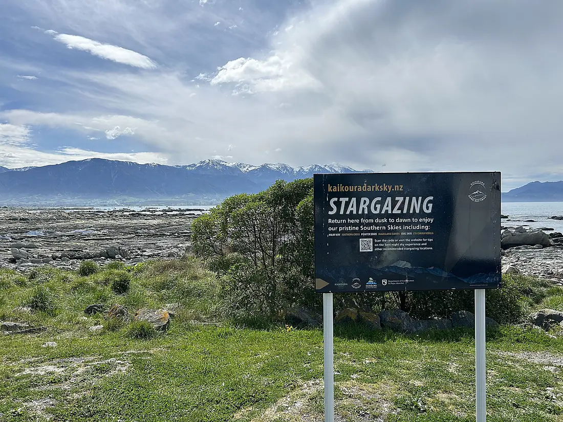 Dark Sky noticeboard at Kaikōura peninsula