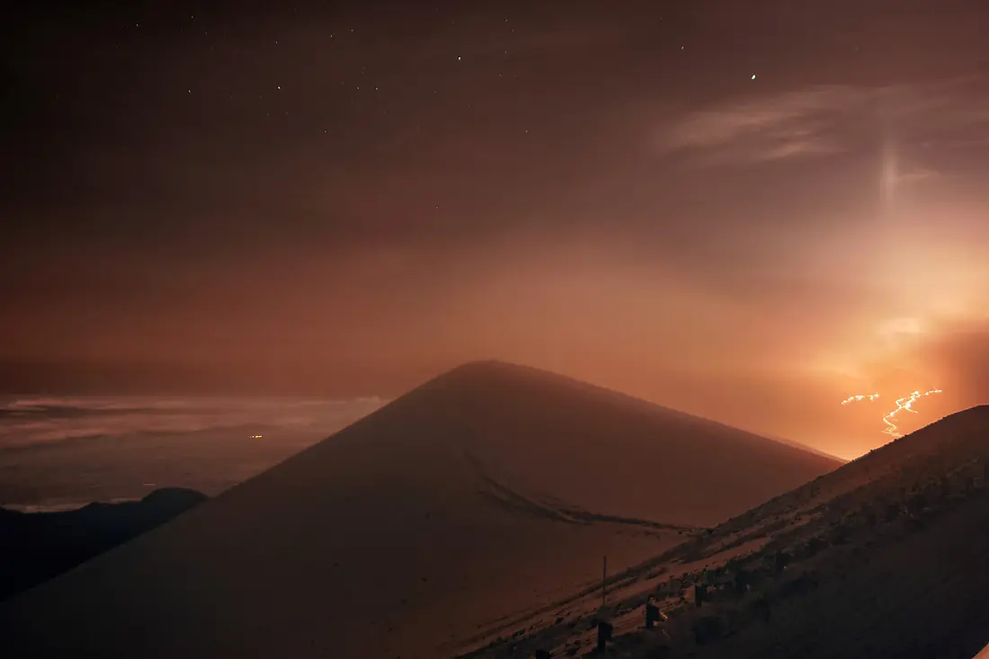 Iotw2248a - Mauna Loa Lava and Light Pillar Caught on Camera from Gemini North