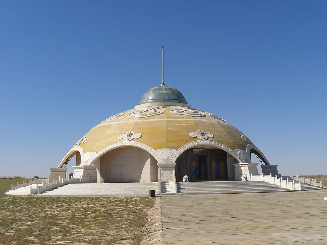 Side view of the Temple of the White Sulde of Genghis Khan in Uxin, Inner Mongolia, China
