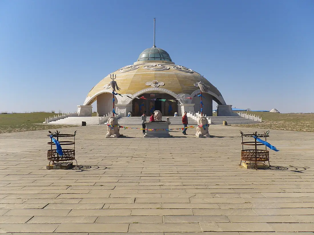 Yard leading to the Temple of the White Sulde of Genghis Khan, in Uxin, Inner Mongolia, China