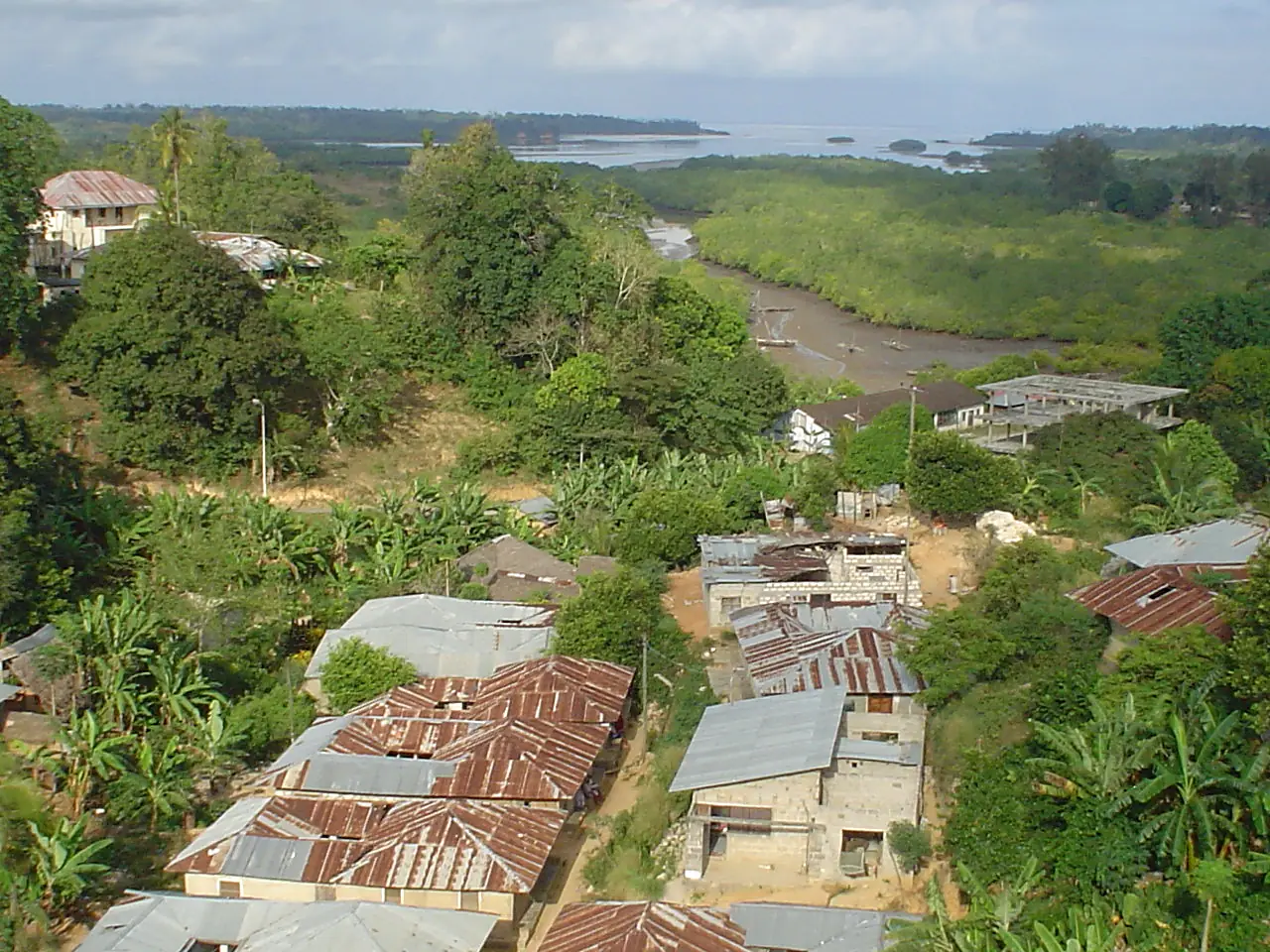 Pemba island, Tanzania. View from Chake Chake town center over the mangroves towards the sea