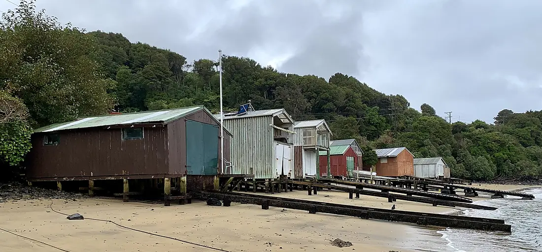 Boatsheds, Watercress Bay, Stewart Island