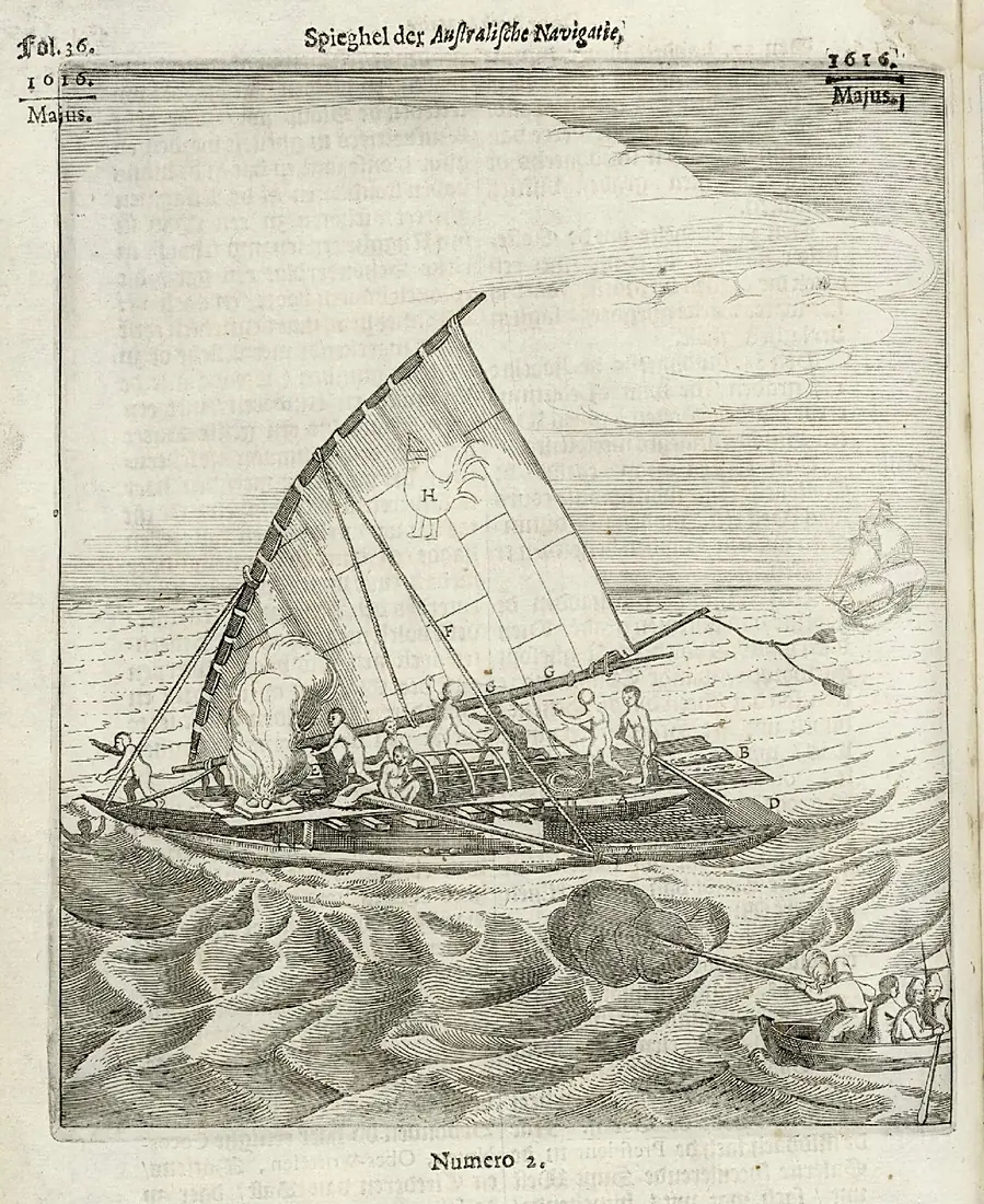 AMH-8122-KB The expedition of Schouten and Le Maire fires on a small vessel in the Pacific
