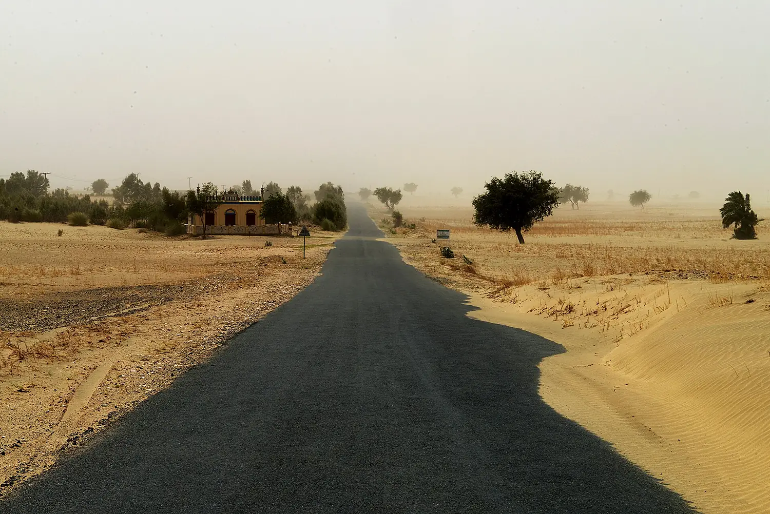 Noorpur Thal desert road, engulfed in a sand storm