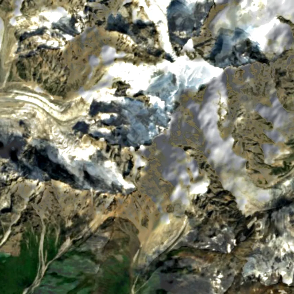 Ushba seen from above (Sentinel-2)