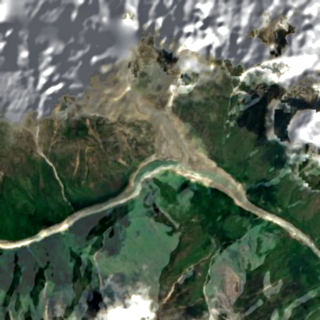 Yarlung Tsangpo Grand Canyon seen from above (Sentinel-2)
